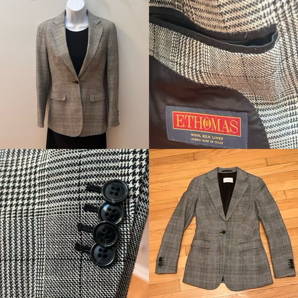 Suistudio Women’s Gray & Black Houndstooth Silk Blend Blazer XS